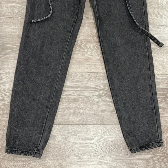 Princess Polly High Rise Belted Paper Bag Jeans Washed Black Denim 4 - Picture 9 of 16